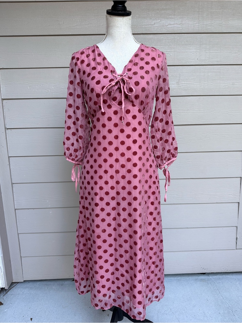 Saint Geraldine "Love at First Dot" Midi Dress Pink Small Romantic Country A10